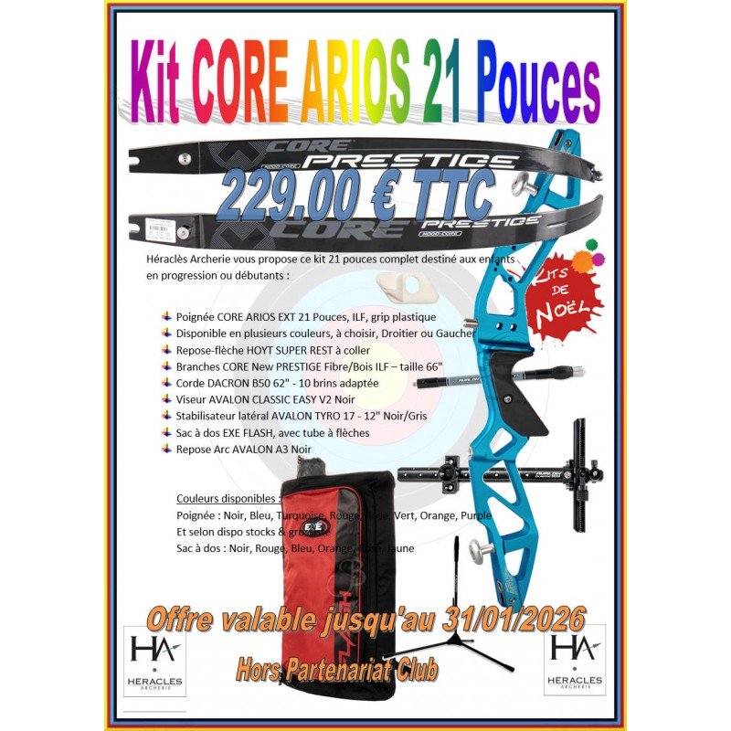 HERACLES ARCHERIE KITS DE NOEL ARC CLASSIQUE CORE ARIOS EXT 21 POUCES SAC DOS EXE FLASH