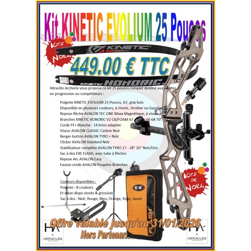 HERACLES ARCHERIE KITS DE NOEL ARC CLASSIQUE KINETIC EVOLIUM 25 POUCES VISEUR AVALON CLASSIC CARBON