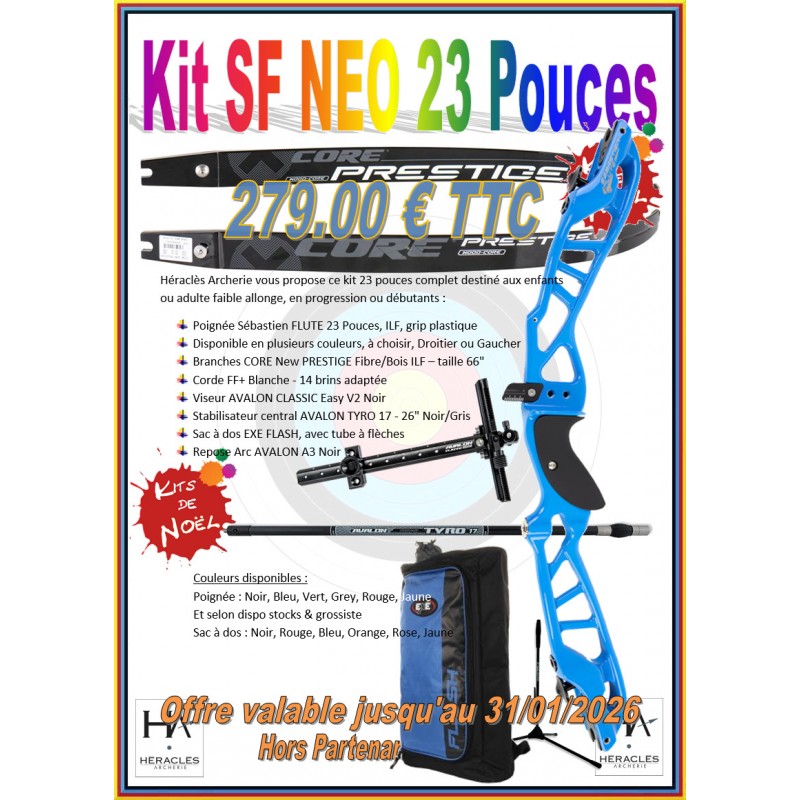 HERACLES ARCHERIE KITS DE NOEL ARC CLASSIQUE SEBASTIEN FLUTE 23 POUCES SAC A DOS EXE FLASH POIGNEE NEO