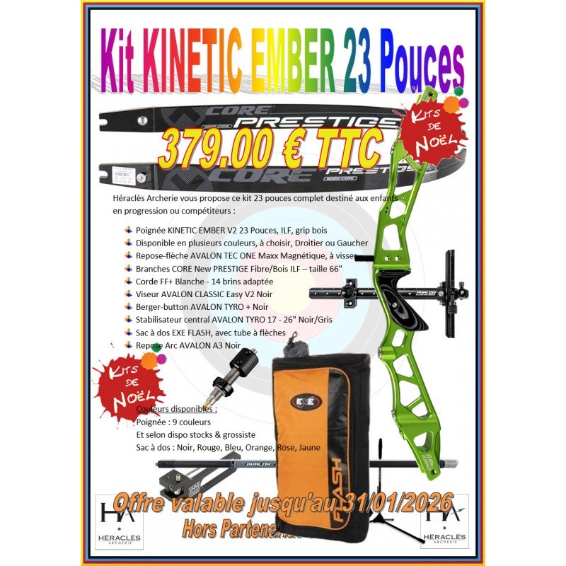 HERACLES ARCHERIE KITS DE NOEL ARC CLASSIQUE KINETIC EMBER 23 POUCES SAC A DOS EXE FLASH