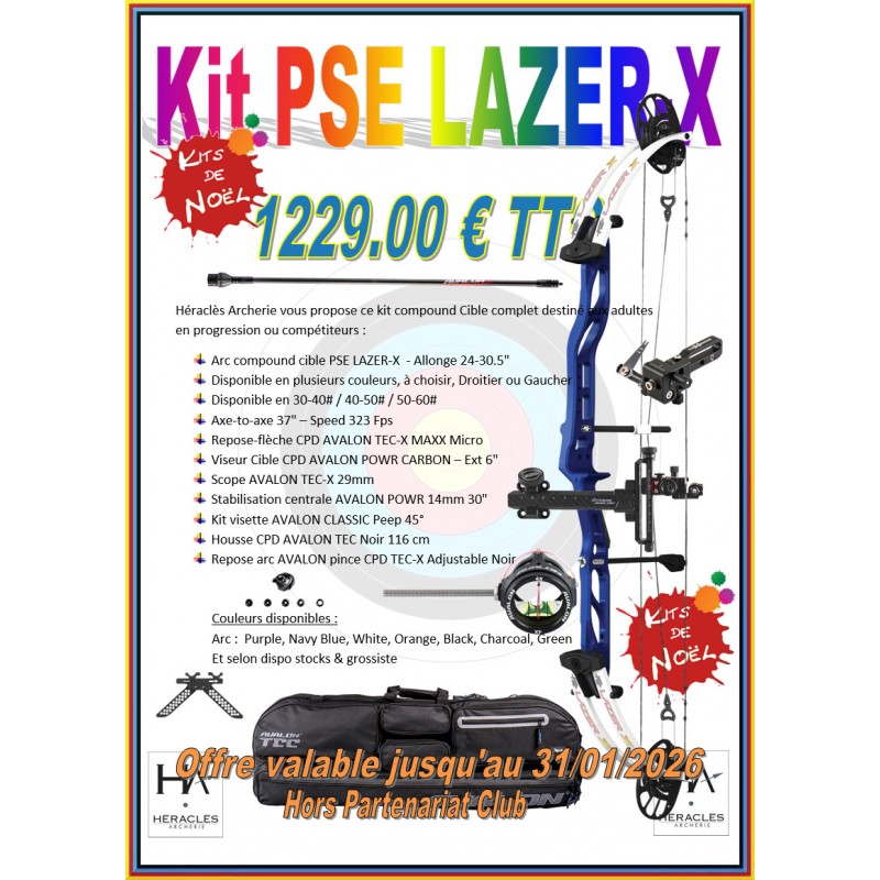 HERACLES ARCHERIE FRANCE KIT NOEL COMPOUND CIBLE PSE LAZER-X POWR 30-40 LBS