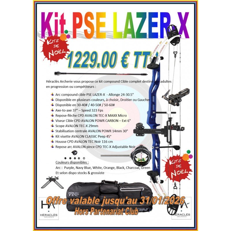 HERACLES ARCHERIE FRANCE KIT NOEL COMPOUND CIBLE PSE LAZER-X POWR 30-40 LBS