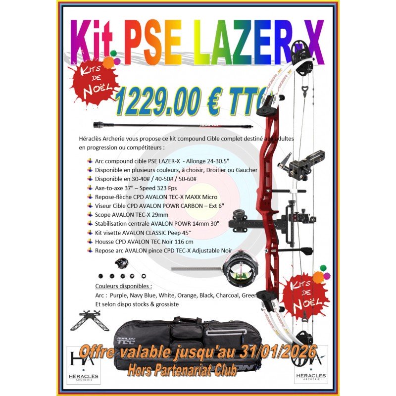 HERACLES ARCHERIE FRANCE KIT NOEL COMPOUND CIBLE PSE LAZER-X POWR 40-50 LBS