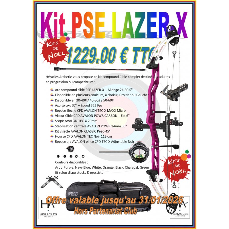 HERACLES ARCHERIE FRANCE KIT NOEL COMPOUND CIBLE PSE LAZER-X POWR 50-60 LBS