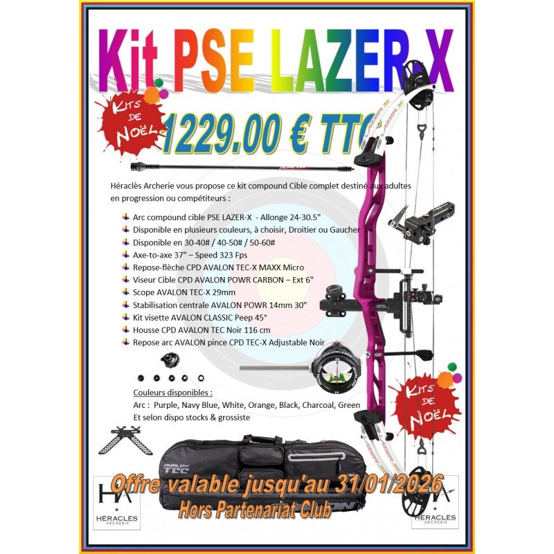 HERACLES ARCHERIE FRANCE KIT NOEL COMPOUND CIBLE PSE LAZER-X POWR 50-60 LBS