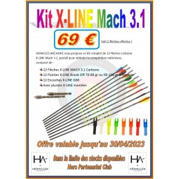 KIT FLECHES 2023 X-LINE MACH 3.1 2023 HERACLES ARCHERIE CARBONE FRANCE BORDEAUX LA BREDE