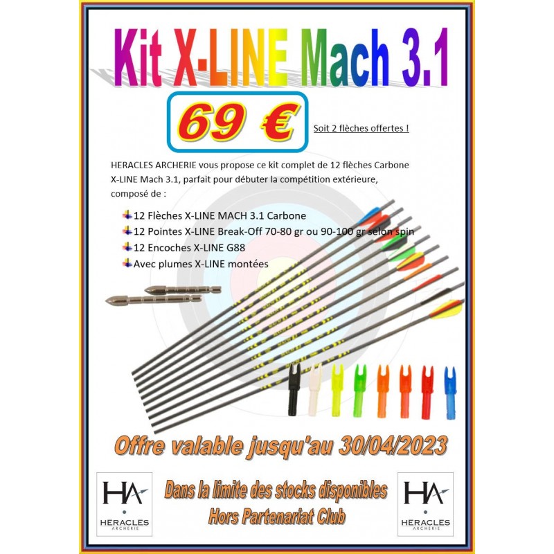KIT FLECHES 2023 X-LINE MACH 3.1 2023 HERACLES ARCHERIE CARBONE FRANCE BORDEAUX LA BREDE